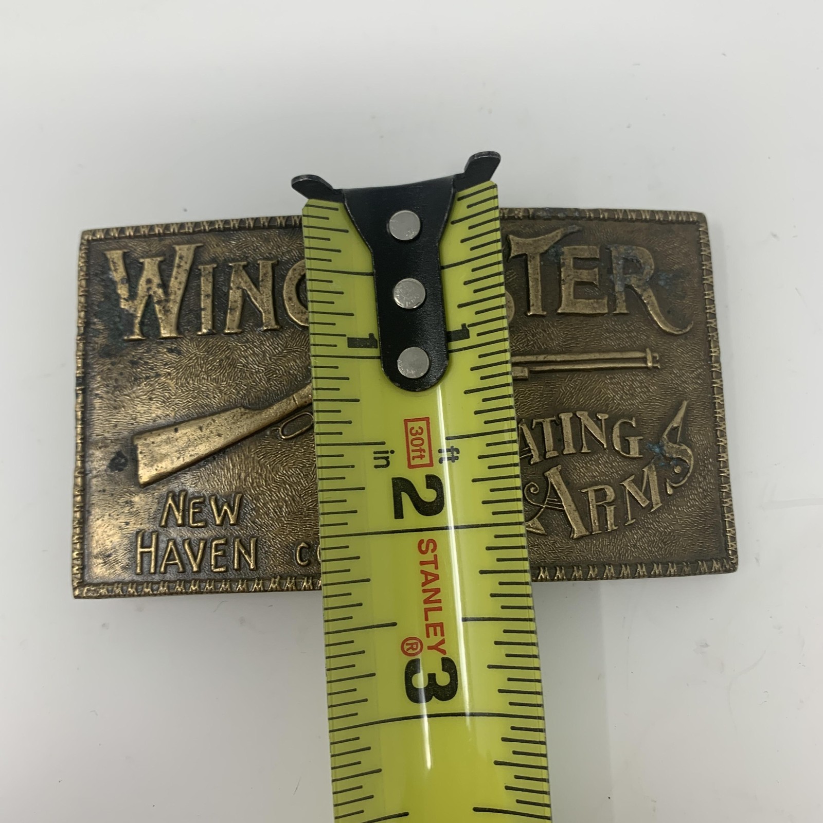 Vintage Winchester Repeating Arms Brass Belt Buckle Rifle New Haven CT Western