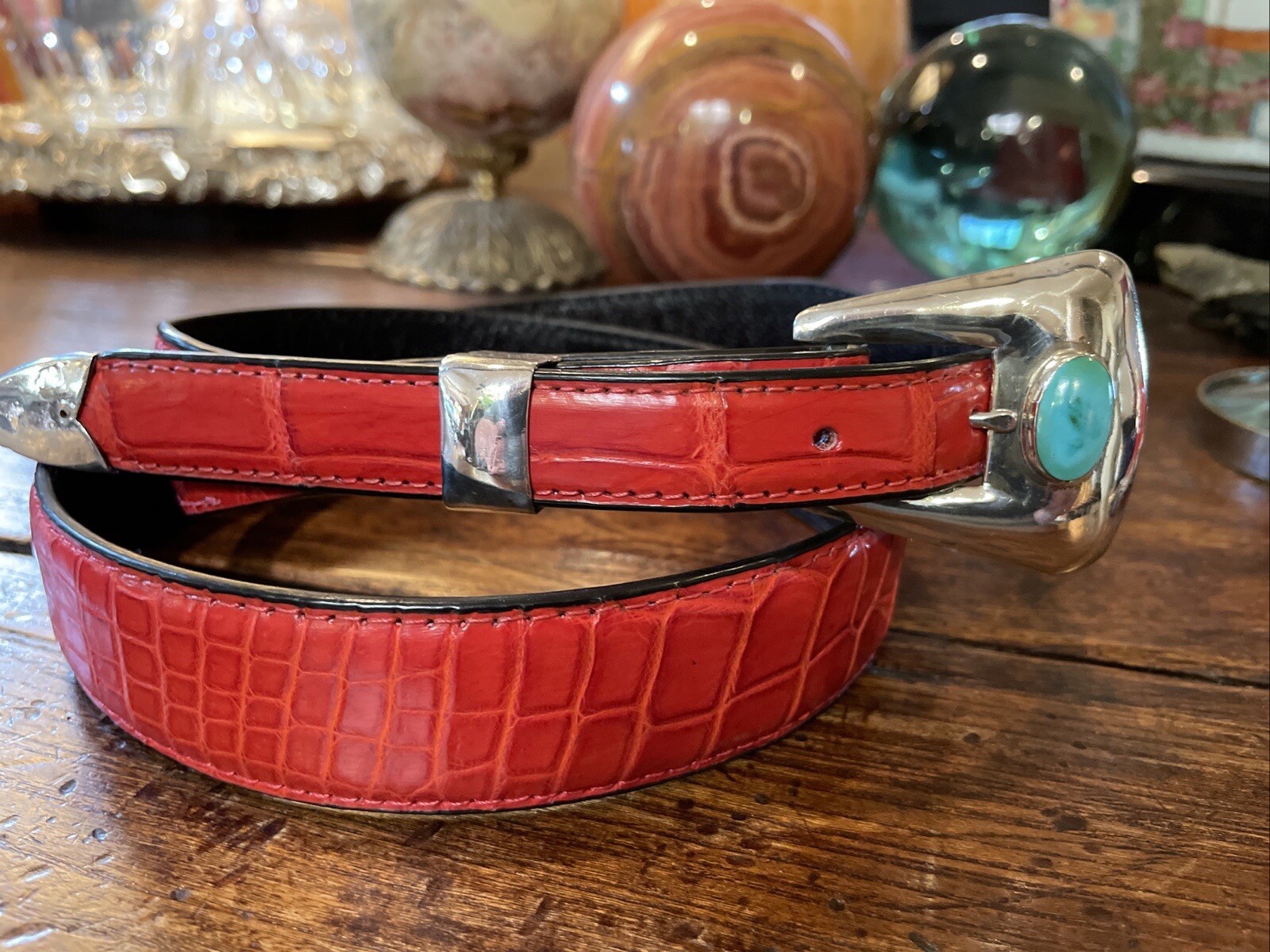 Navajo Sterling Silver Turquoise Belt Buckle 33-35-1.25-.75🐊✅