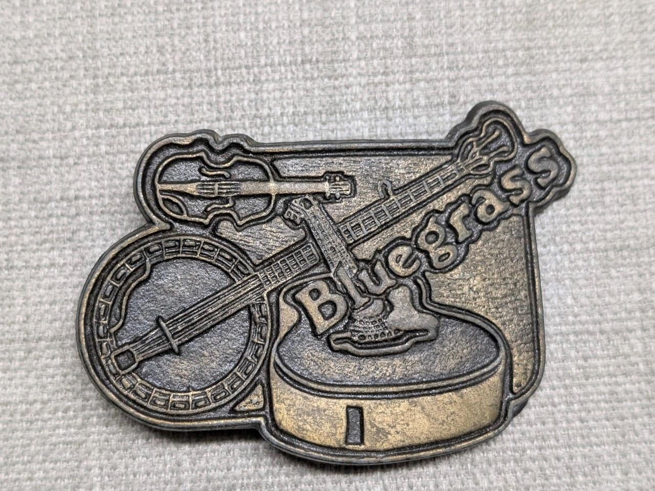 vintage 1970s belt buckle BLUEGRASS country music BRASS banjo WESTERN guitar