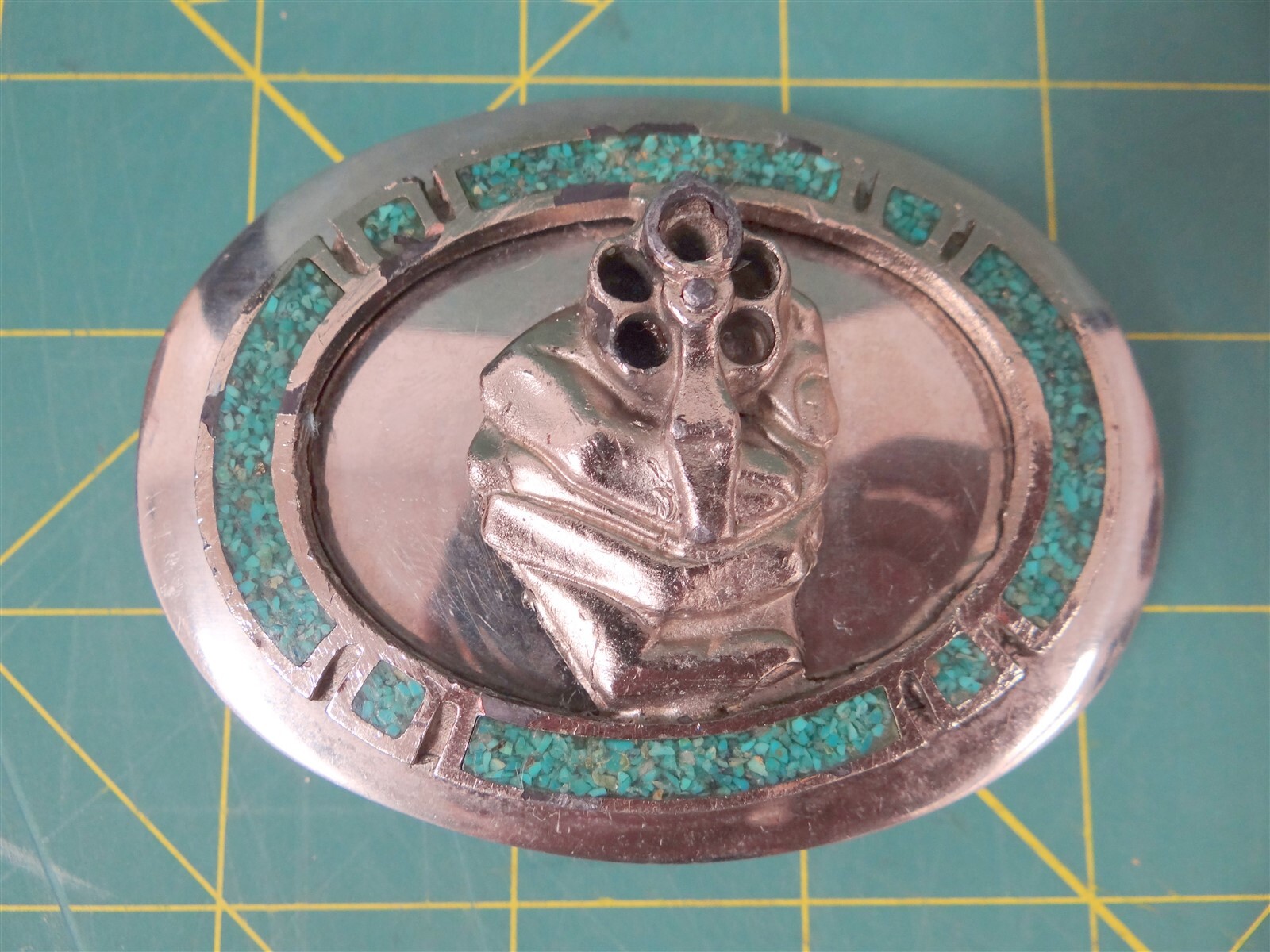 Shooting Revolver Belt Buckle Turquoise