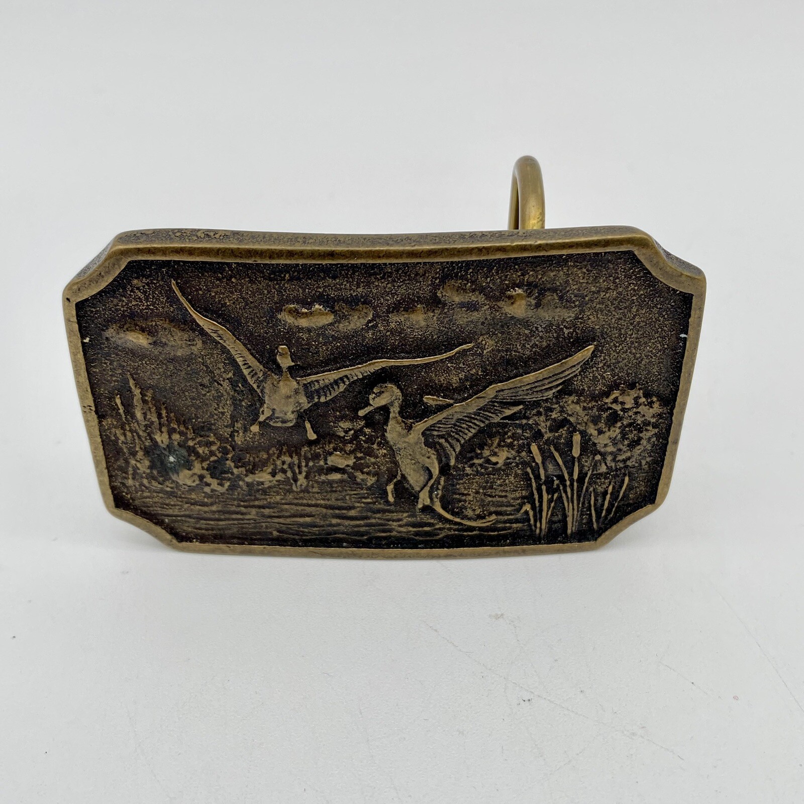 Vintage Flying Landing Ducks Belt Buckle Solid Brass BTS USA Hunting Fashion