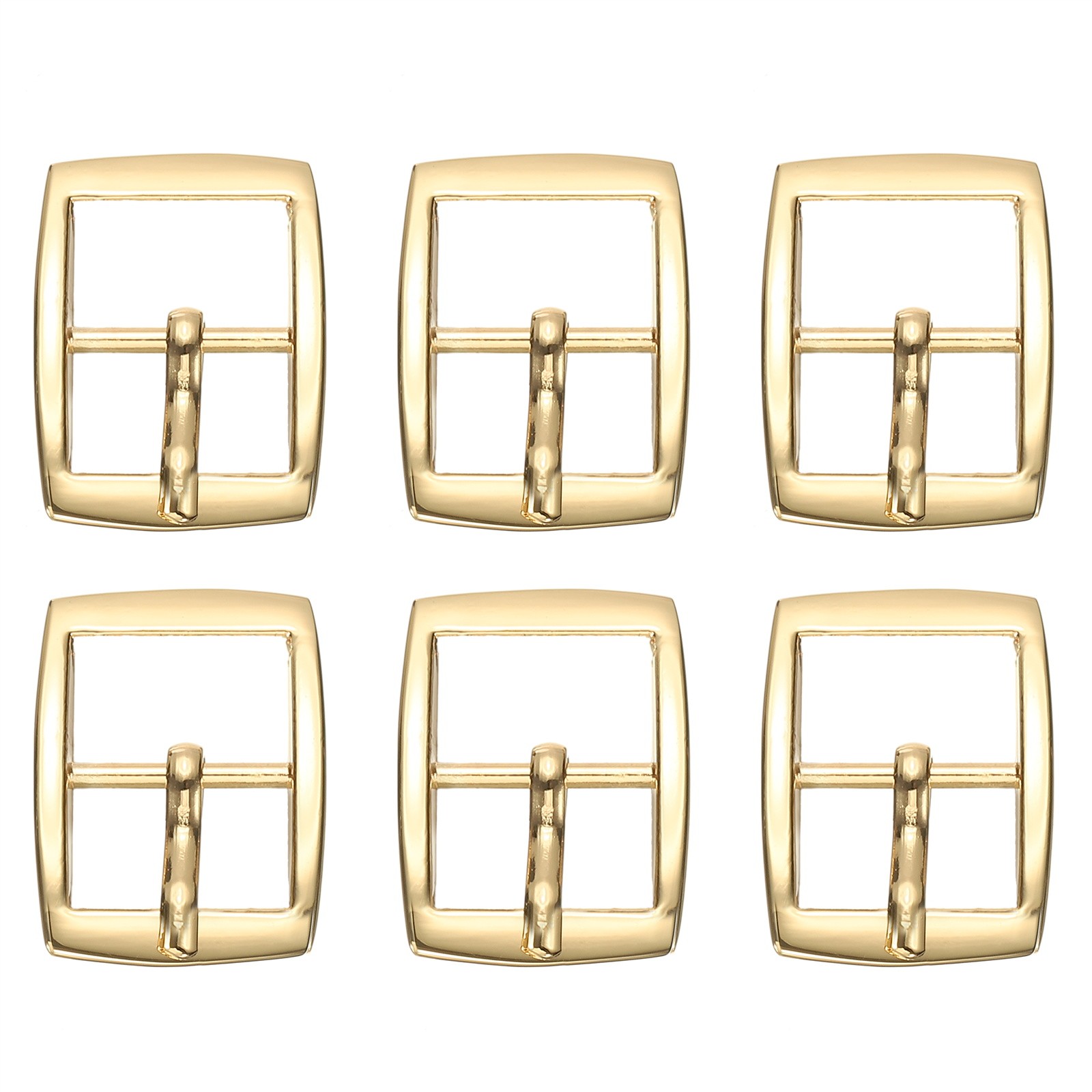 6 Pcs 0.6 Inch Single Prong Buckles Square Center Bar Buckles, Gold Tone