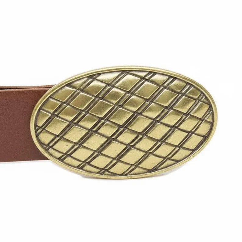 Vintage Style Metal Geometric Print Oval Belt Buckle