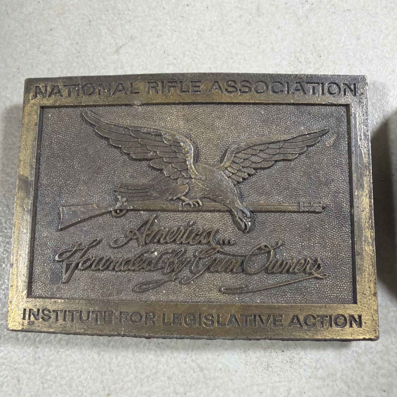 Set Of 2 NRA Life Member Solid Brass Belt Buckles