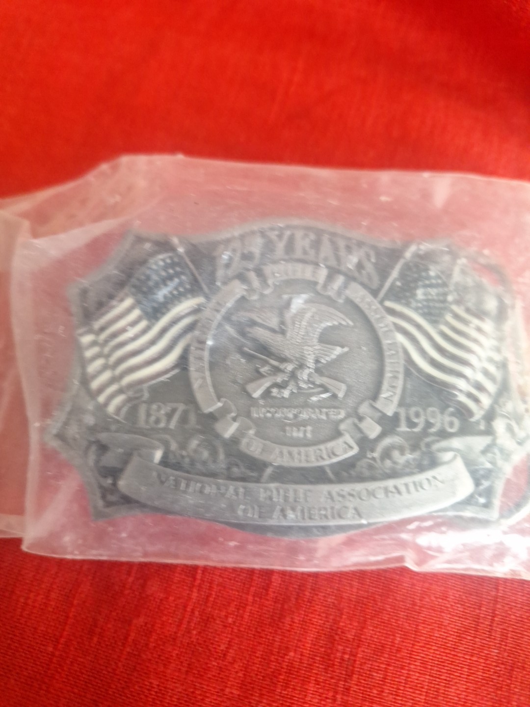 1871-1996 NRA 125 Years Belt Buckle National Rifle Association Flag Eagle NOS