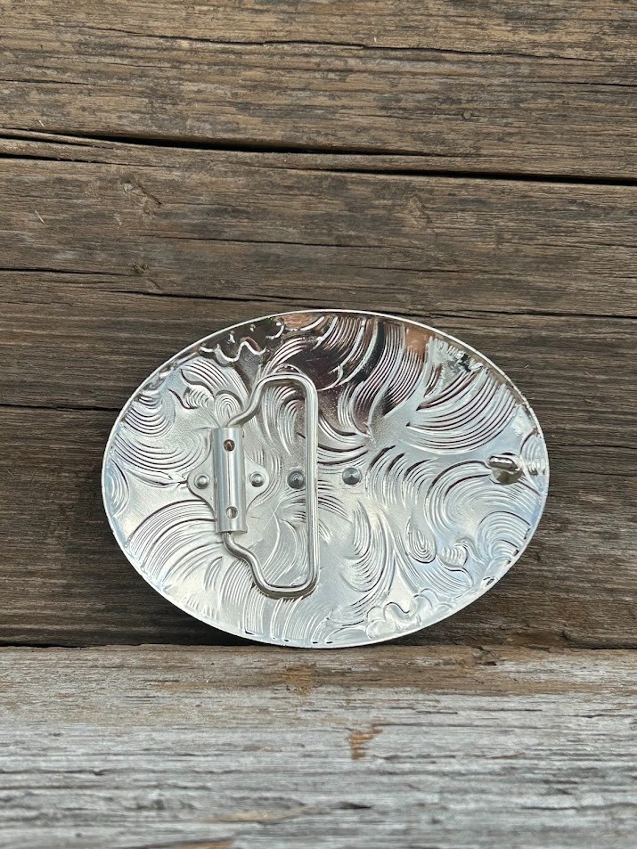 Gold Praying Cowboy Design Silver Oval Western Belt Buckle