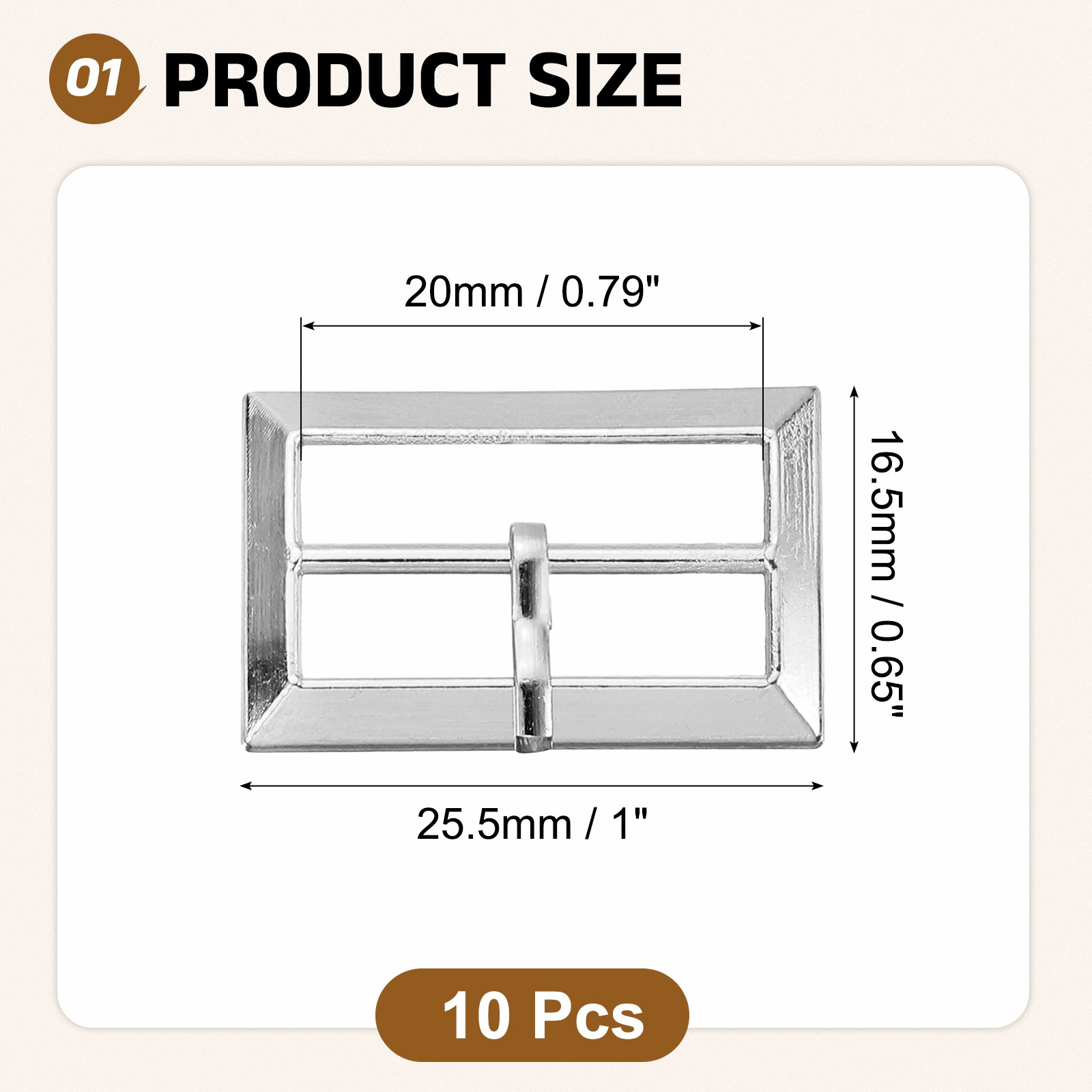10Pcs Belt Buckle, 0.79&Prime; Single Prong Rectangle Buckles, Silver