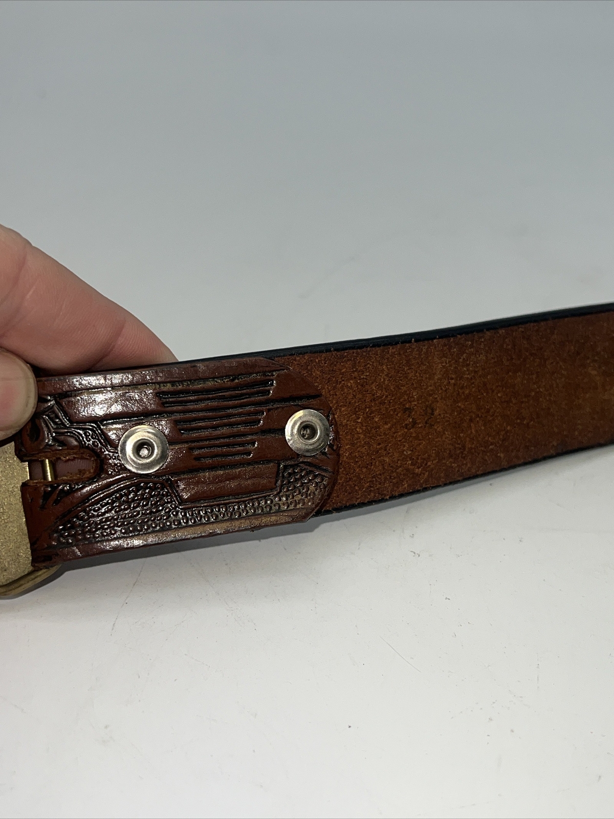 Shambu Mexico Eagle Leather Belt And Brass Buckle 35” Long 1.5” Wide