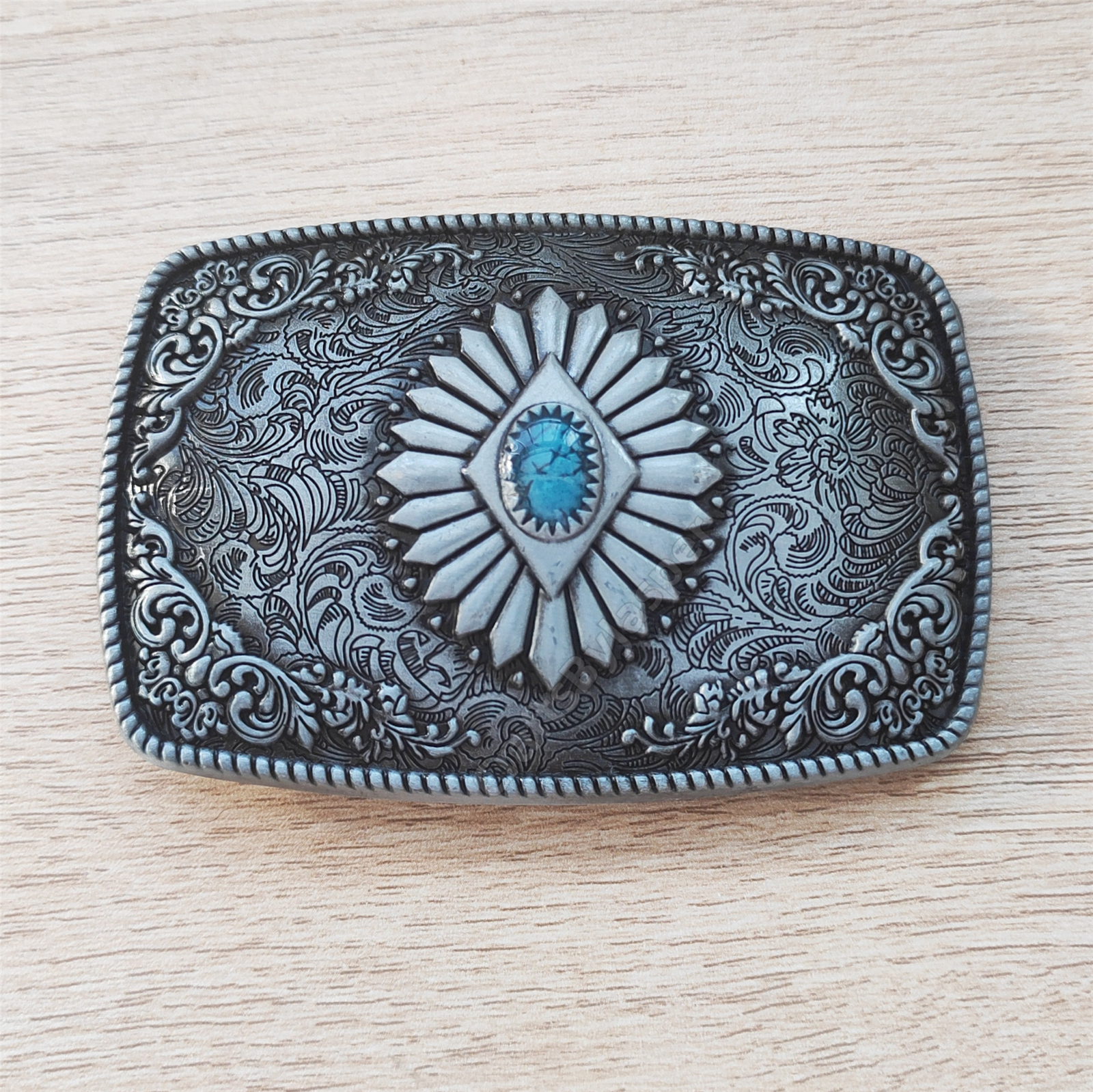Boho Western Cowboys Buckle – Flower Blue Turquoise Stone Mens Belt Buckle