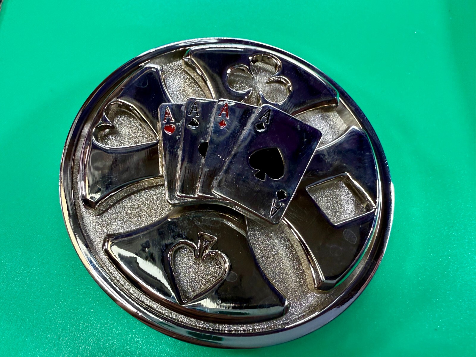 Four Aces Poker Cards Gambling Casino Silver Color Large Spinner Belt Buckle
