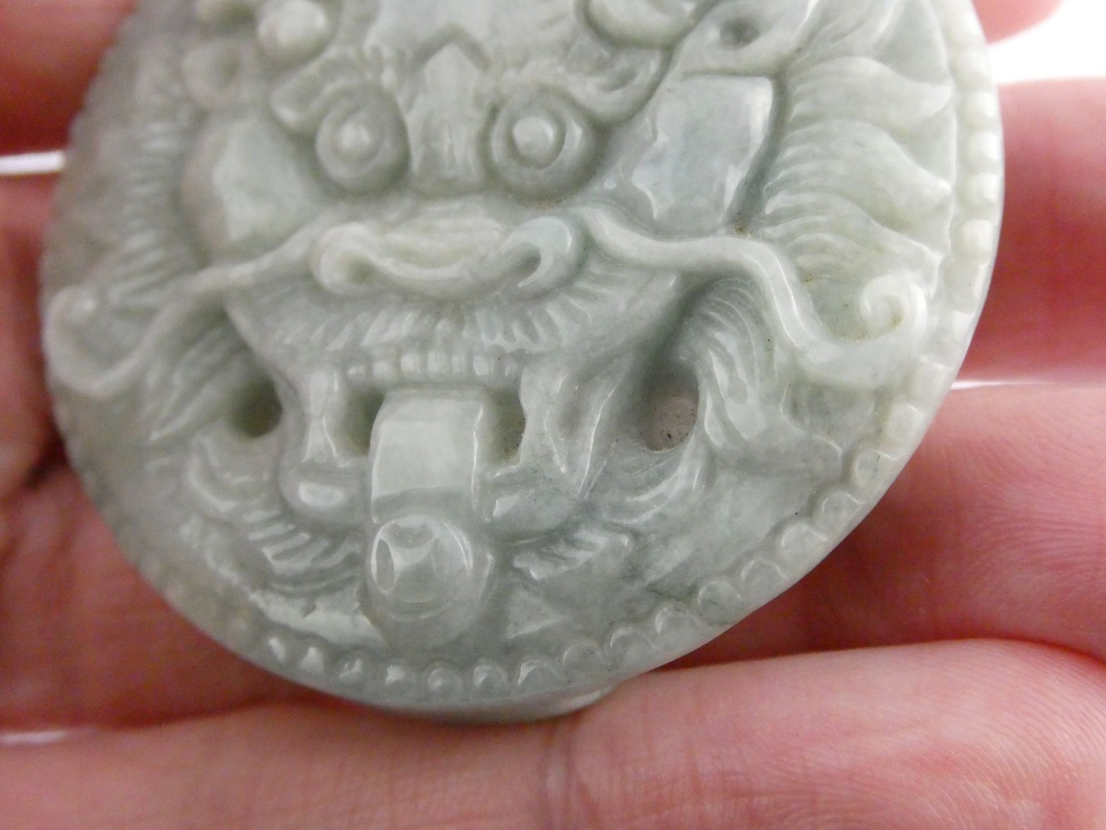 Light Green Jade Carved Dragon Head Foo Dog Belt Buckle 42g 52.05mm Fits 1.5 In