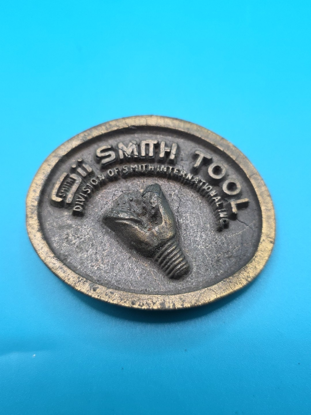 Vintage SMITH TOOL Solid Brass Belt Buckle Heavy Raised Drill Bit