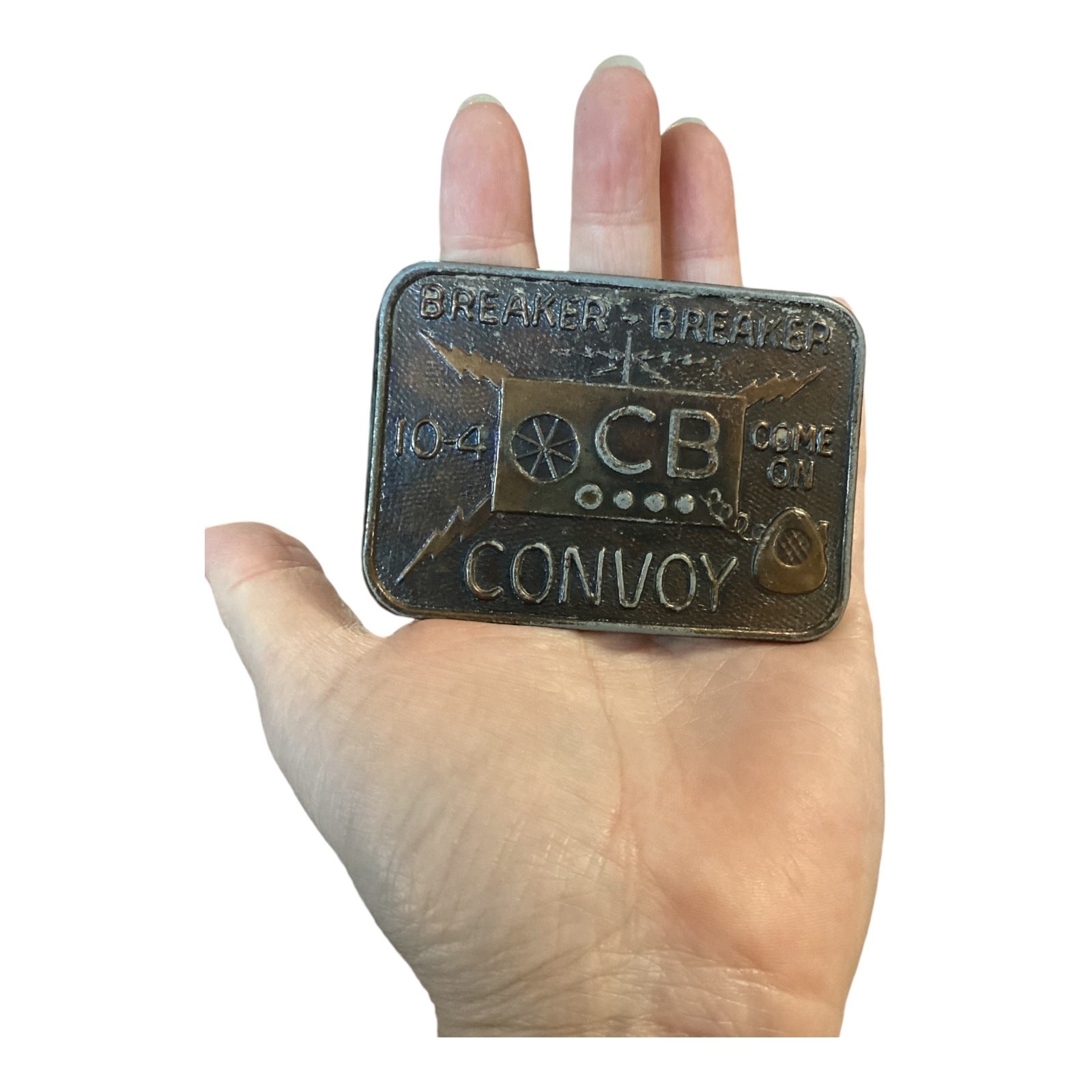 Vintage Brass Belt Buckle Trucker CB 10-4 Convoy Breaker Breaker Come On