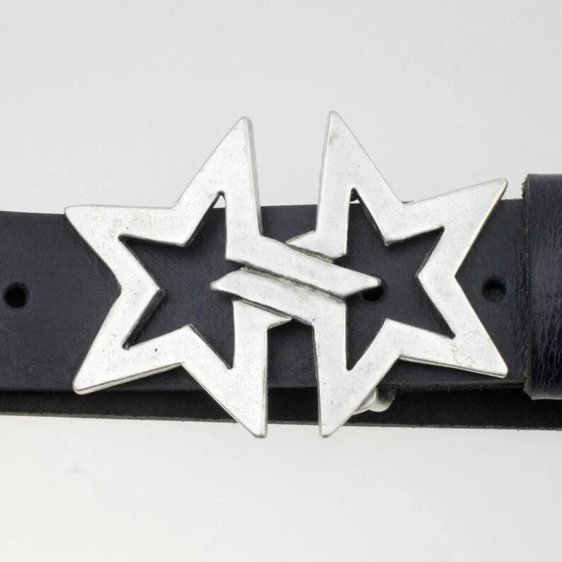 Double Star Belt Buckle Antique Silver Western Rock Style Metal Buckle