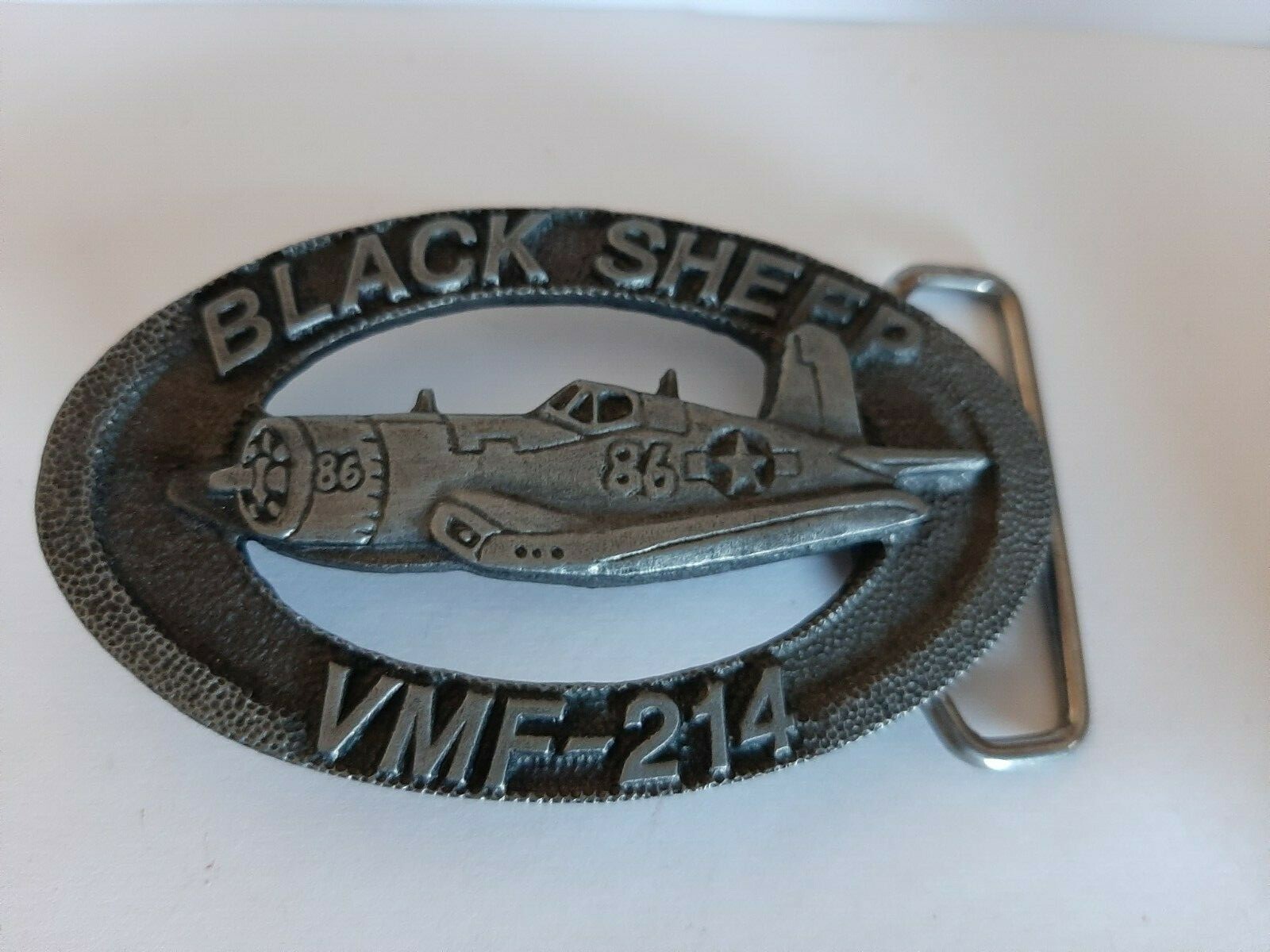 Vintage Military Belt Buckle – Ba Ba Black Sheep Corsair – VMF214