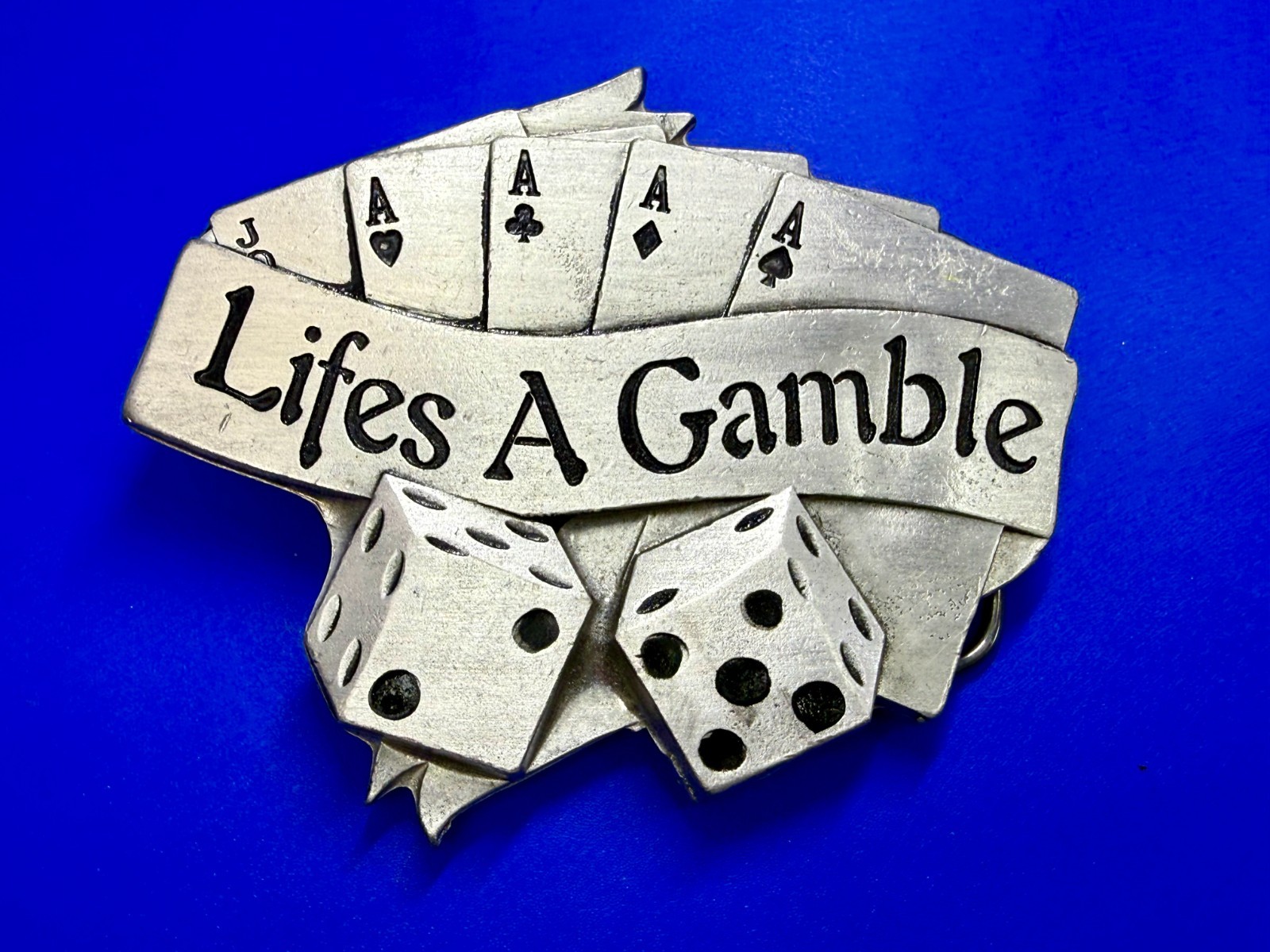 Life&rsquo;s a Gamble Royal Flush Cards Dice Gambling Belt Buckle 2002 Mobtown