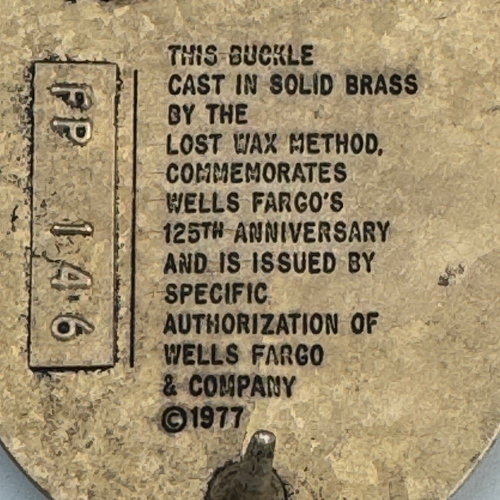 Vintage 1977 Wells Fargo Agent 125th Anniversary Solid Brass Belt Buckle PP 146