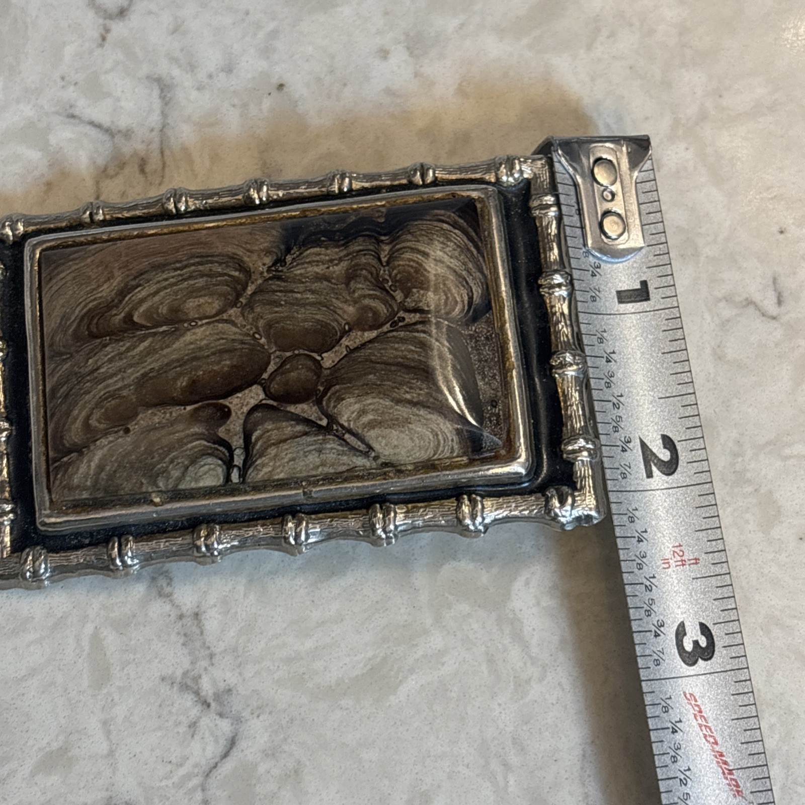 Vintage Belt Buckle Dark Brown Gray with Stone Look