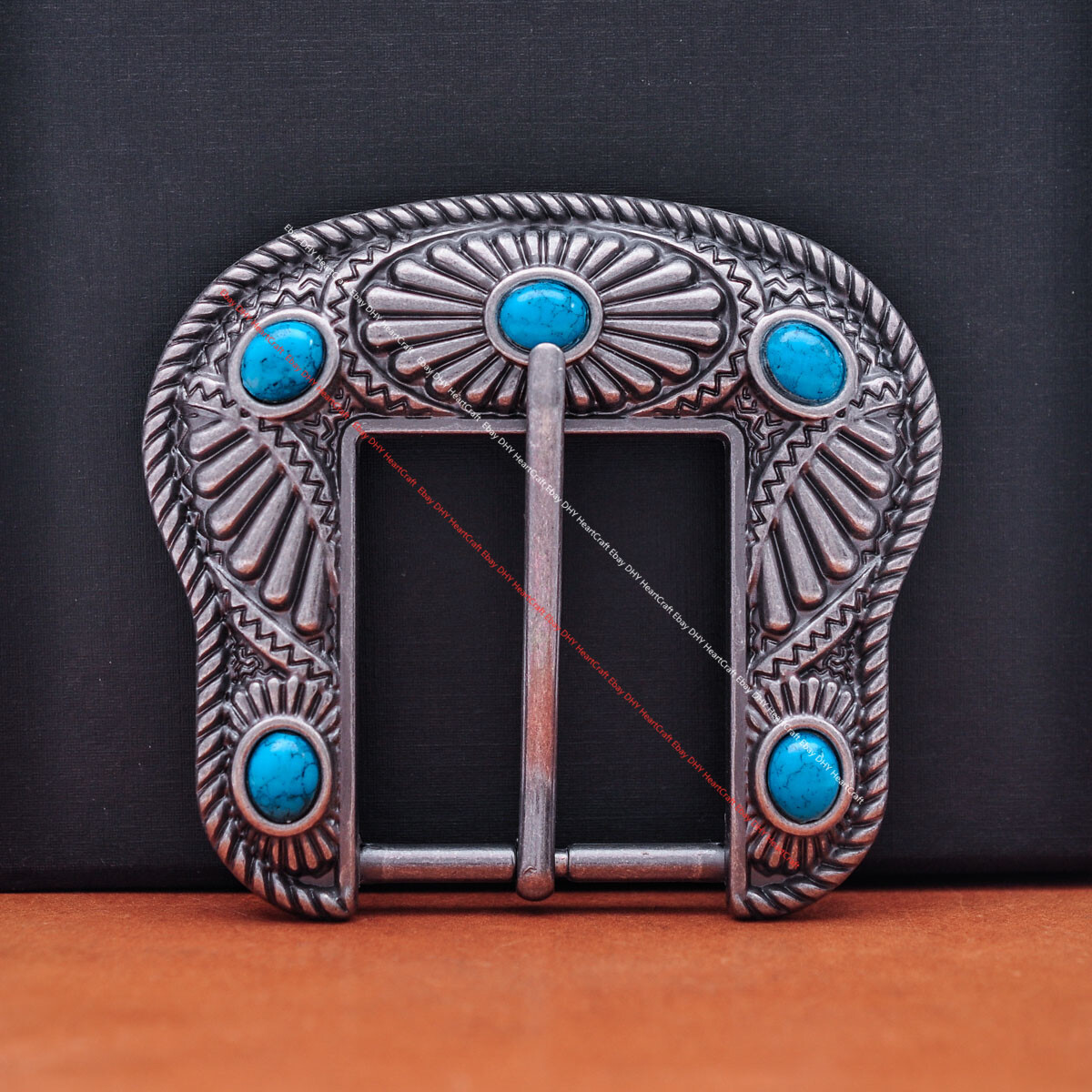 Vintage Silver Southeast FLOWER TURQUOISE WESTERN LEATHER BELT BUCKLE FIT 40MM