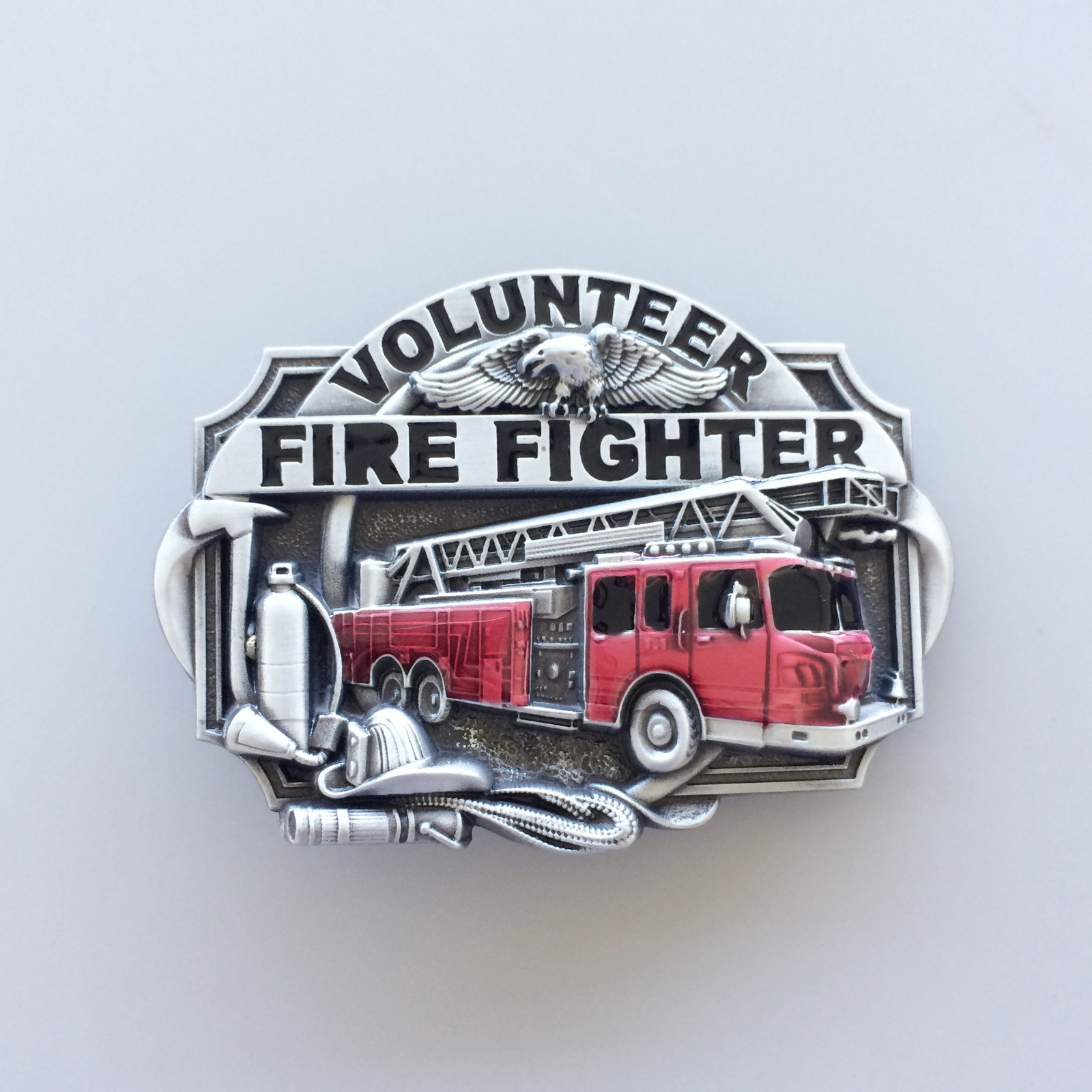Vintage Style Enamel Volunteer Firefighter Belt Buckle also Stock in US