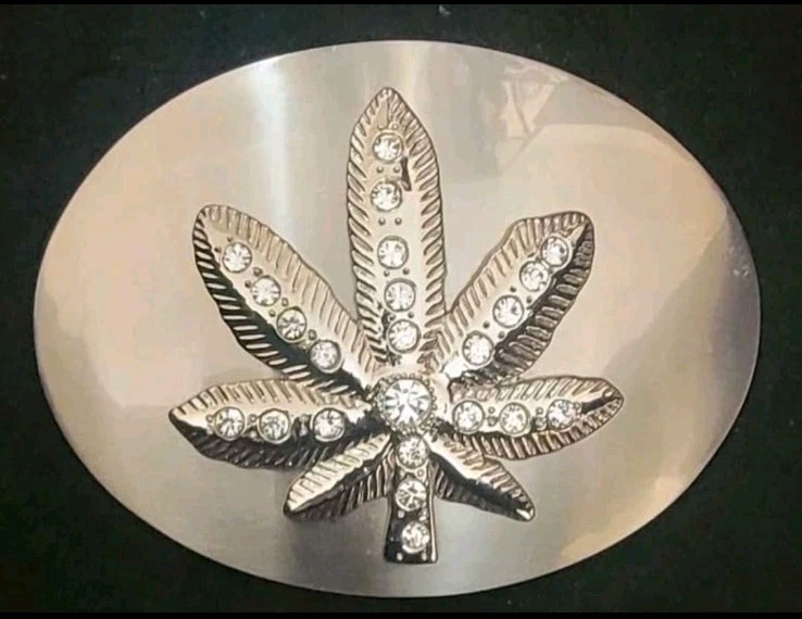 Silver Metal Belt Buckle Marijuana Leaf Cannabis Large 420 Western Biker