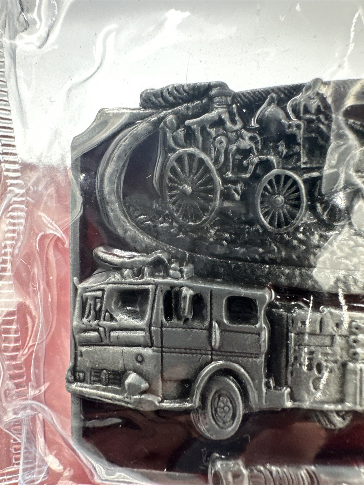 Fire Department Metal Enamel Belt Buckle Horses Truck 3in