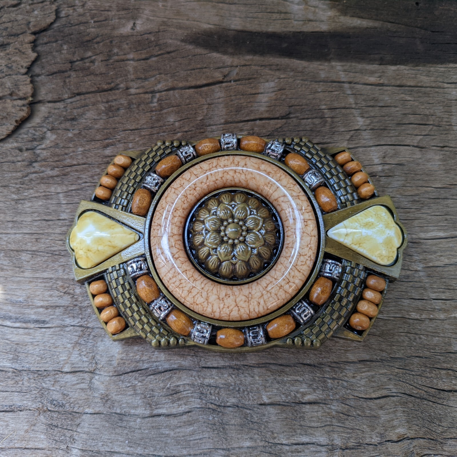 Boho Mens Belt Buckle Inlay Coral Flower Bohemian Style – Western Cowboy Buckle