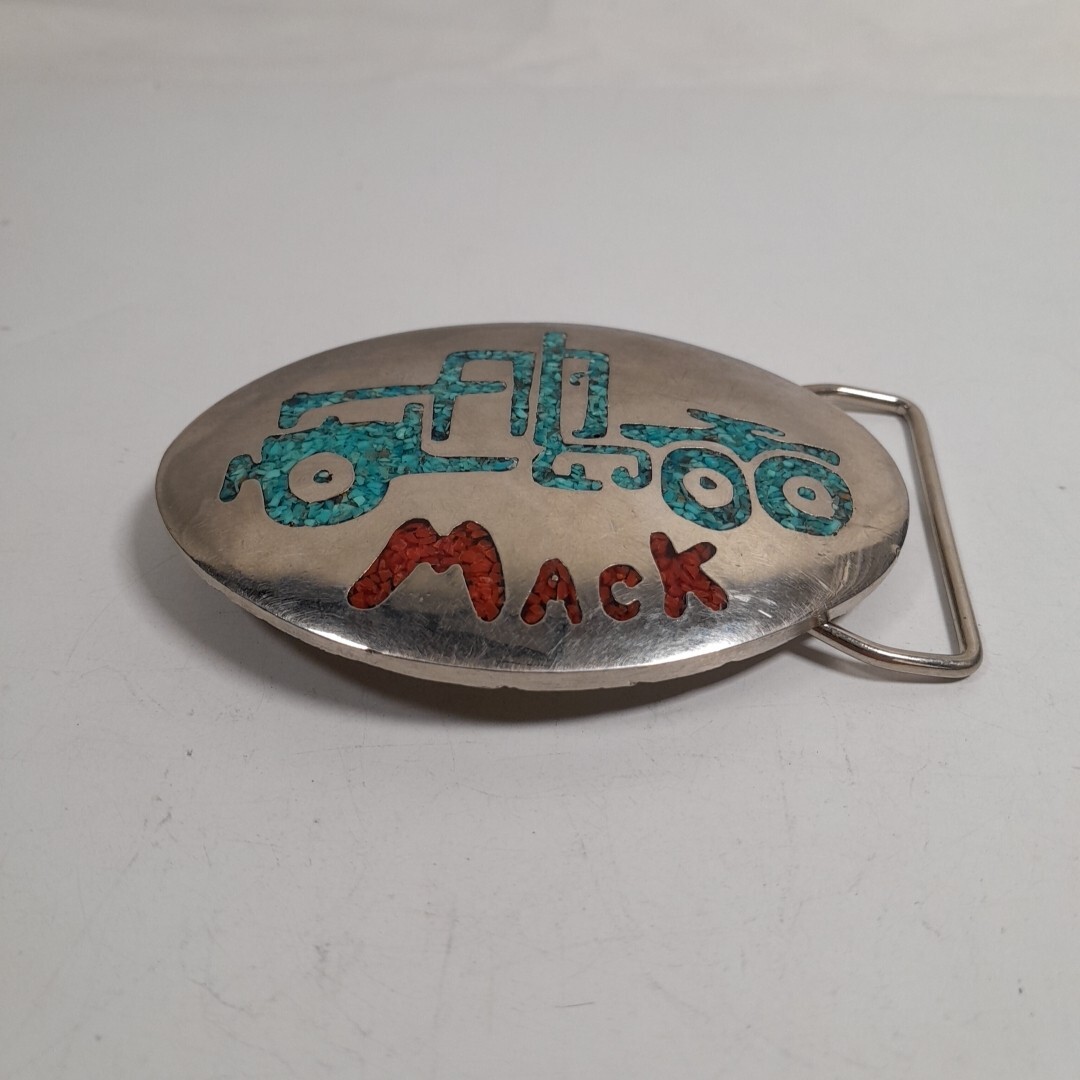 Vintage Mack Truck Semi Tractor Belt Buckle Metal with Crush Stone Inlay Design