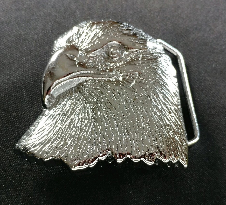 EAGLE HEAD RAPTOR SHAPED CHROME PLATED SOLID BRASS BELT BUCKLE BARON 1978 NEW