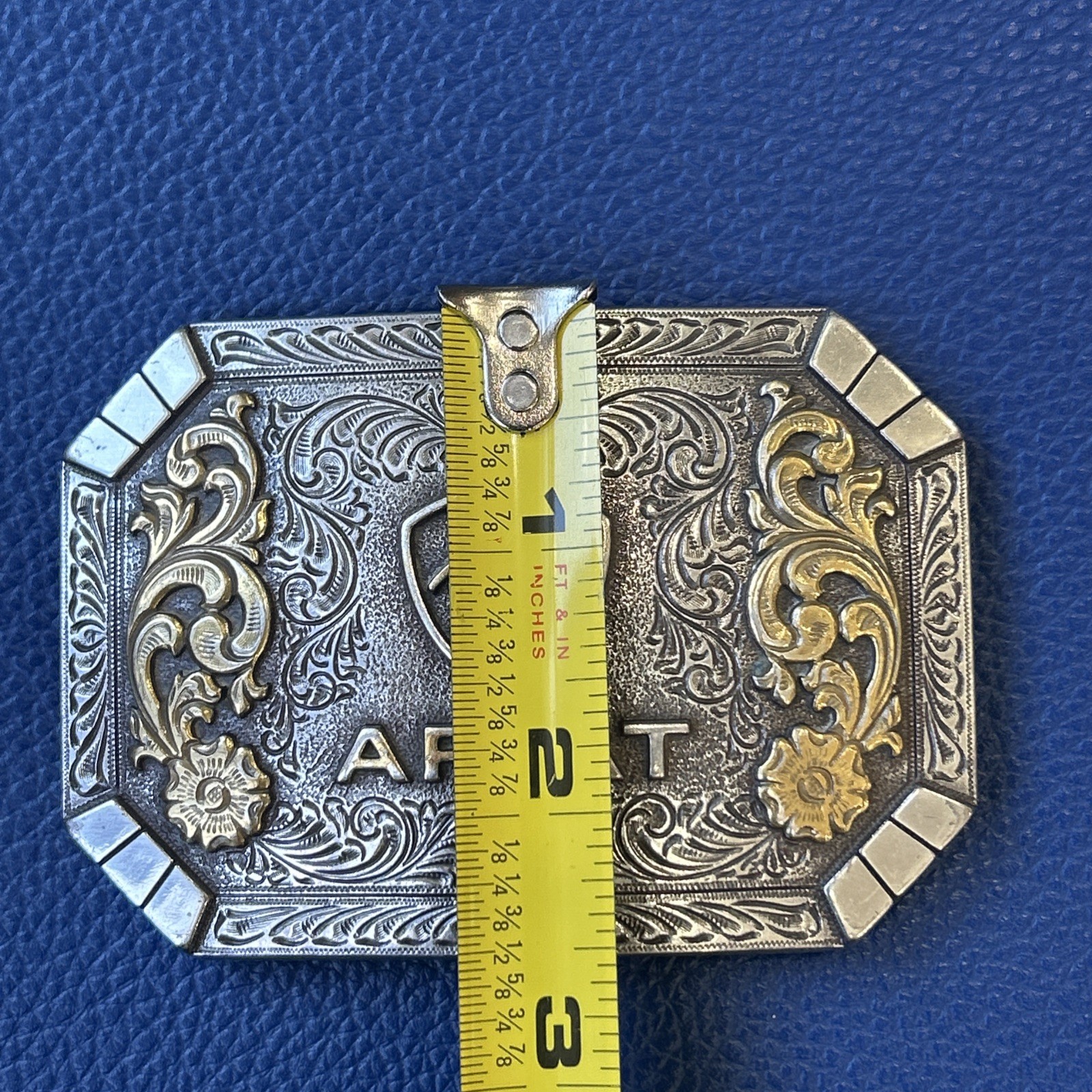 Ariat Logo Western Belt Buckle Floral Silver & Gold tone