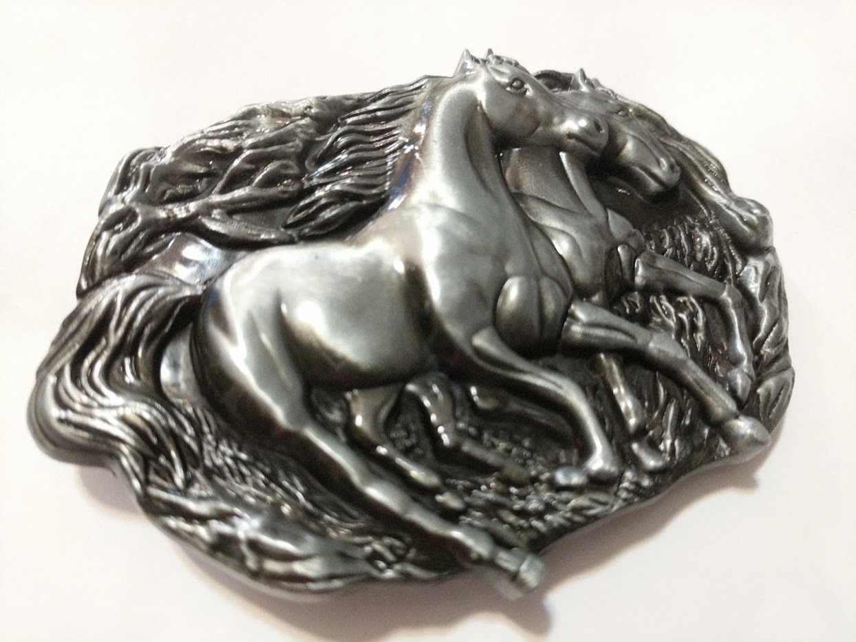 ✖ WESTERN Steer Running Horses Antique silver Cowboy Rodeo Style ✖ Belt Buckle
