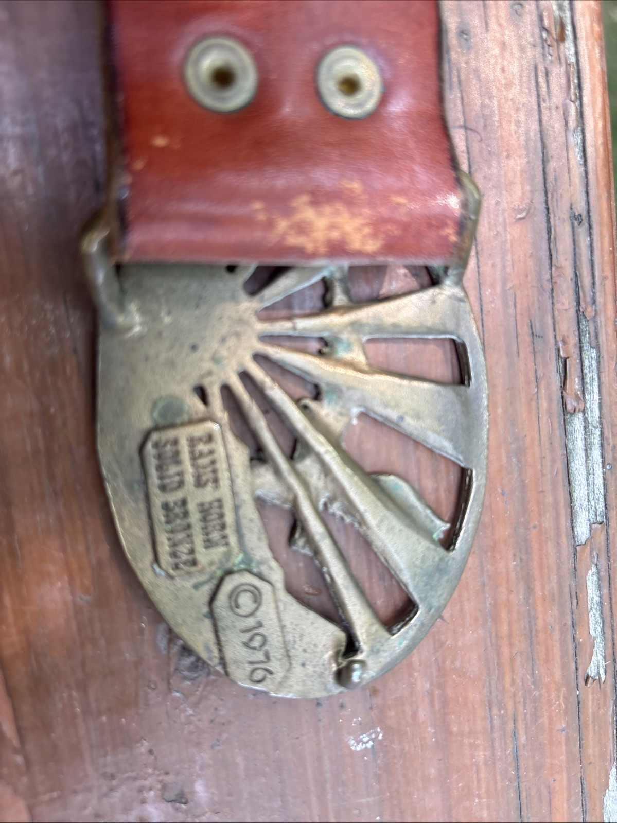 VTG Bronze Belt Buckle Eagle Sunrise Patriotic Rams Horn 1976 Leather Belt