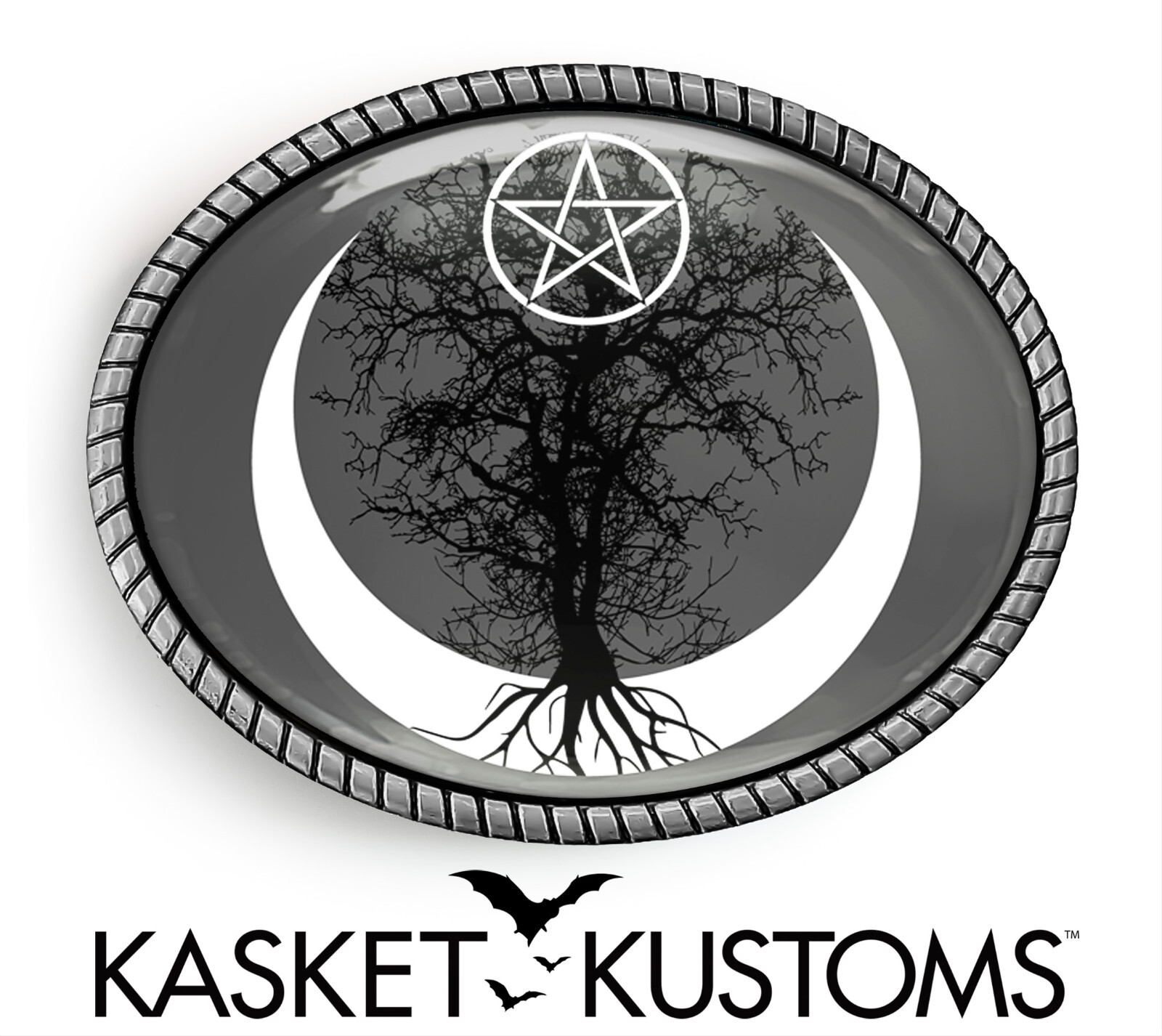 Wiccan Tree of Life Belt Buckle – Moon Phase Pentagram Handmade Buckle – 957