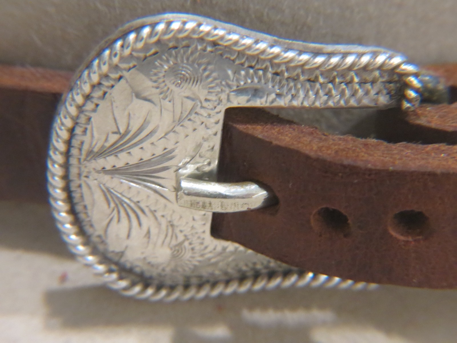 Sterling Silver Southwestern Hand Tooled Concho Hat Band 2 piece Buckle Set