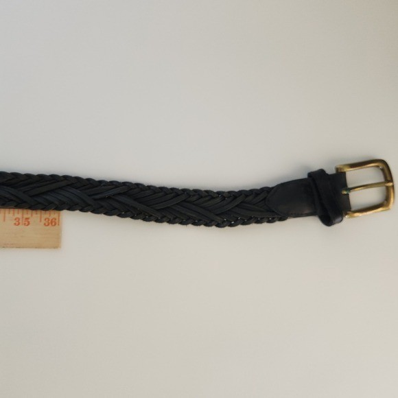 Mens Black Braided Leather Belt Size 40 Full Grain Brass Buckle Woven Dress