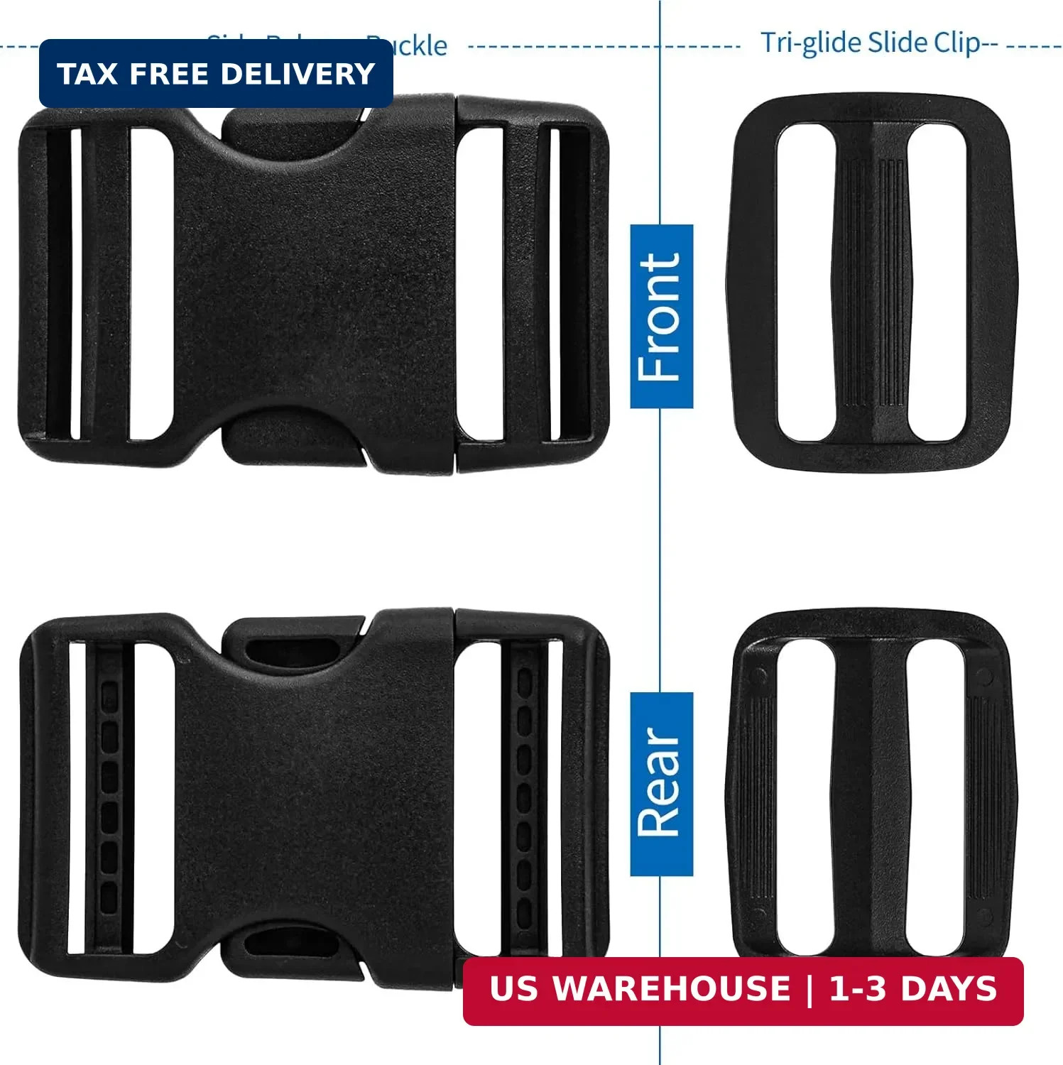 2&Prime; Heavy-Duty Buckle & Straps Set: 6-Pack Side Release Plastic Buckles+11 Yards