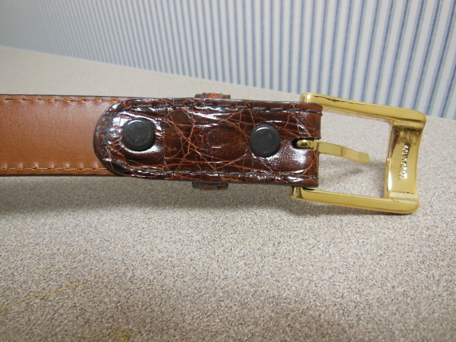 J. HILBURN Men&rsquo;s Brown Caiman Crocodile Belt Brass Buckle USA Size 47