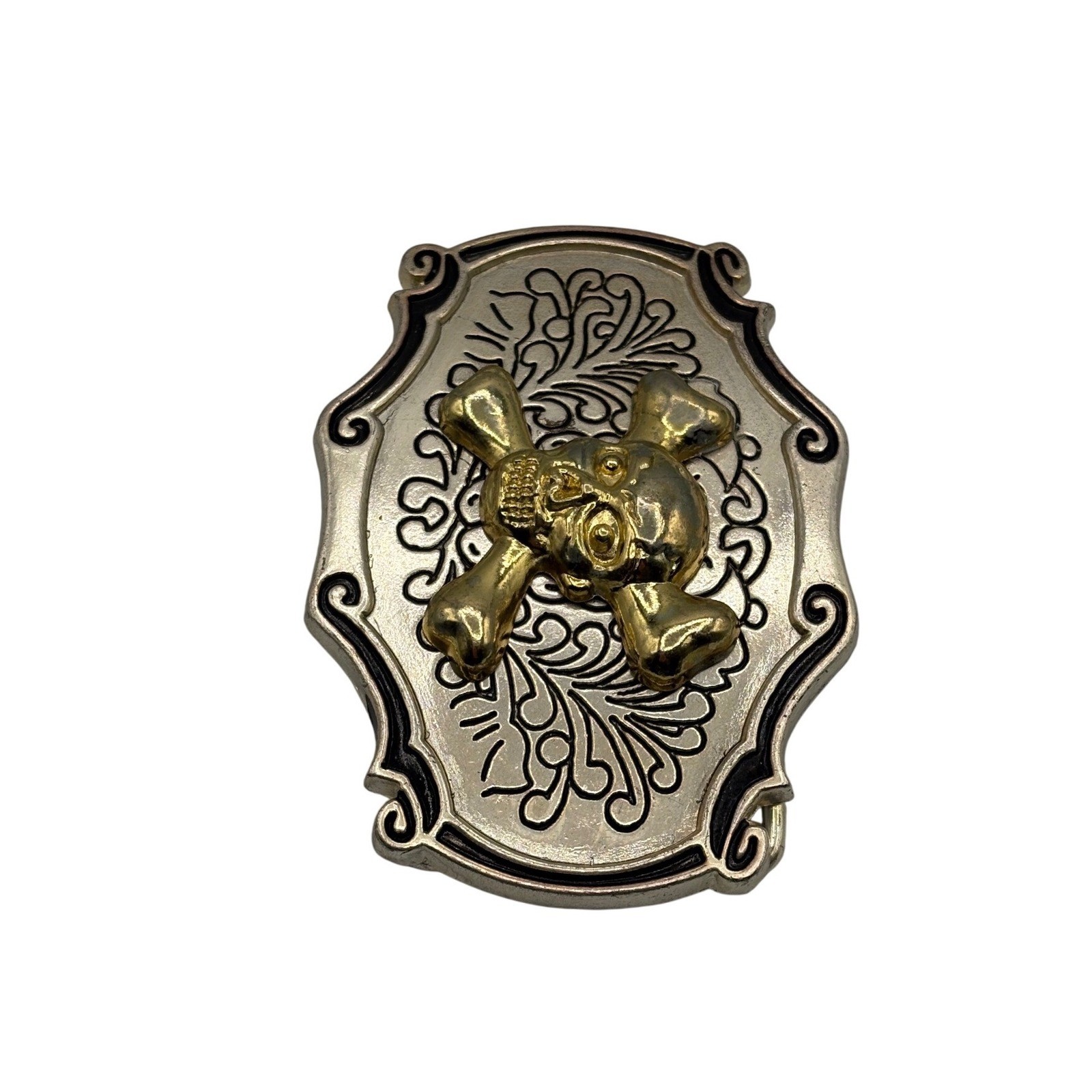 Skull and Crossbones Belt Buckle Silver Gold Tone Western Biker Gothic Pirate