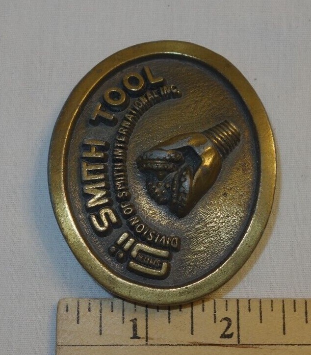 Vintage SMITH TOOL Solid Brass Belt Buckle Heavy Raised Drill Bit 
