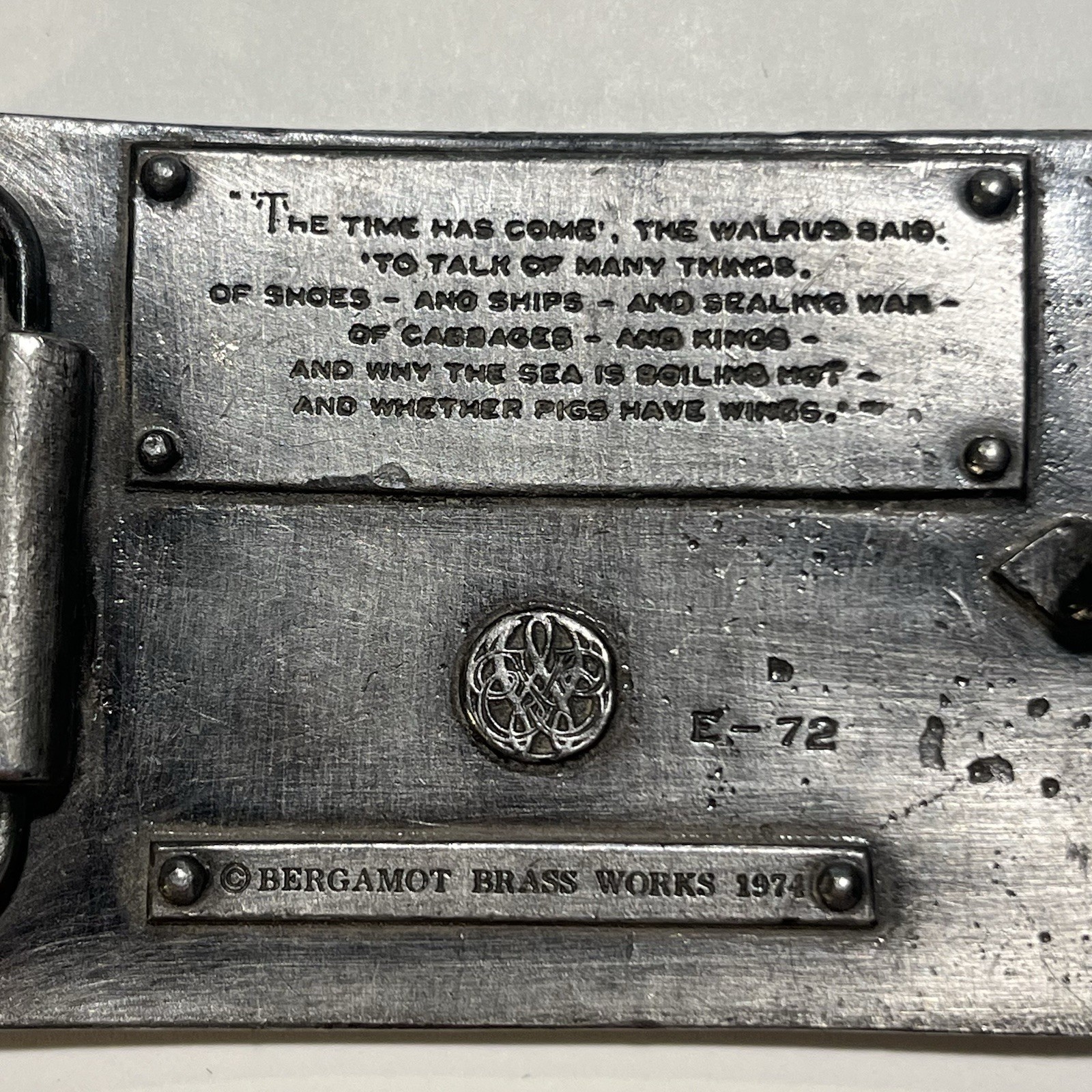 Bergamot Brass Works E-72 1974 Lewis Carroll Walrus & The Carpenter Belt Buckle