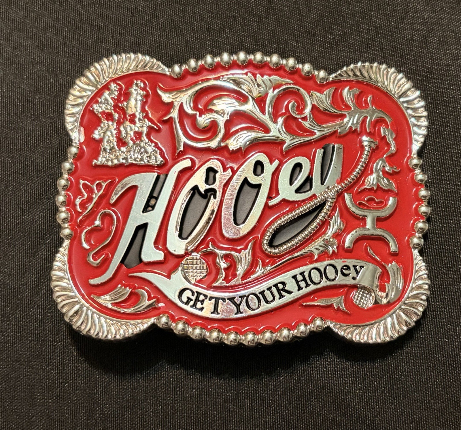 Western 4×3 Hooey Red Silver Cowboy Belt Buckle for 2 » Belt Hebilla Vaquero