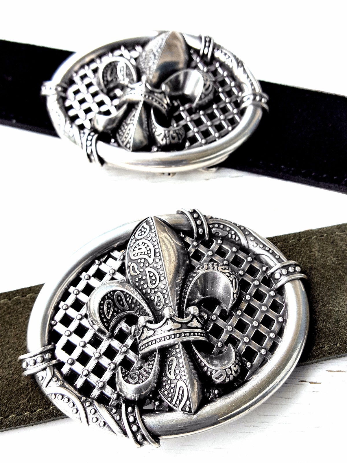 Belt Buckle Lily Buckle Ornament Fleur de Lis Vintage Silver 4cm