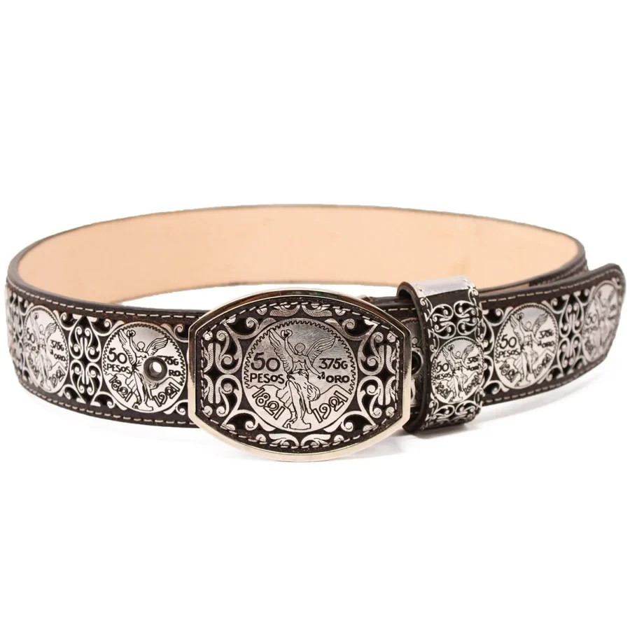 Genuine Laser Cut Leather Centenario Western Belt with Removable Buckle – Silver