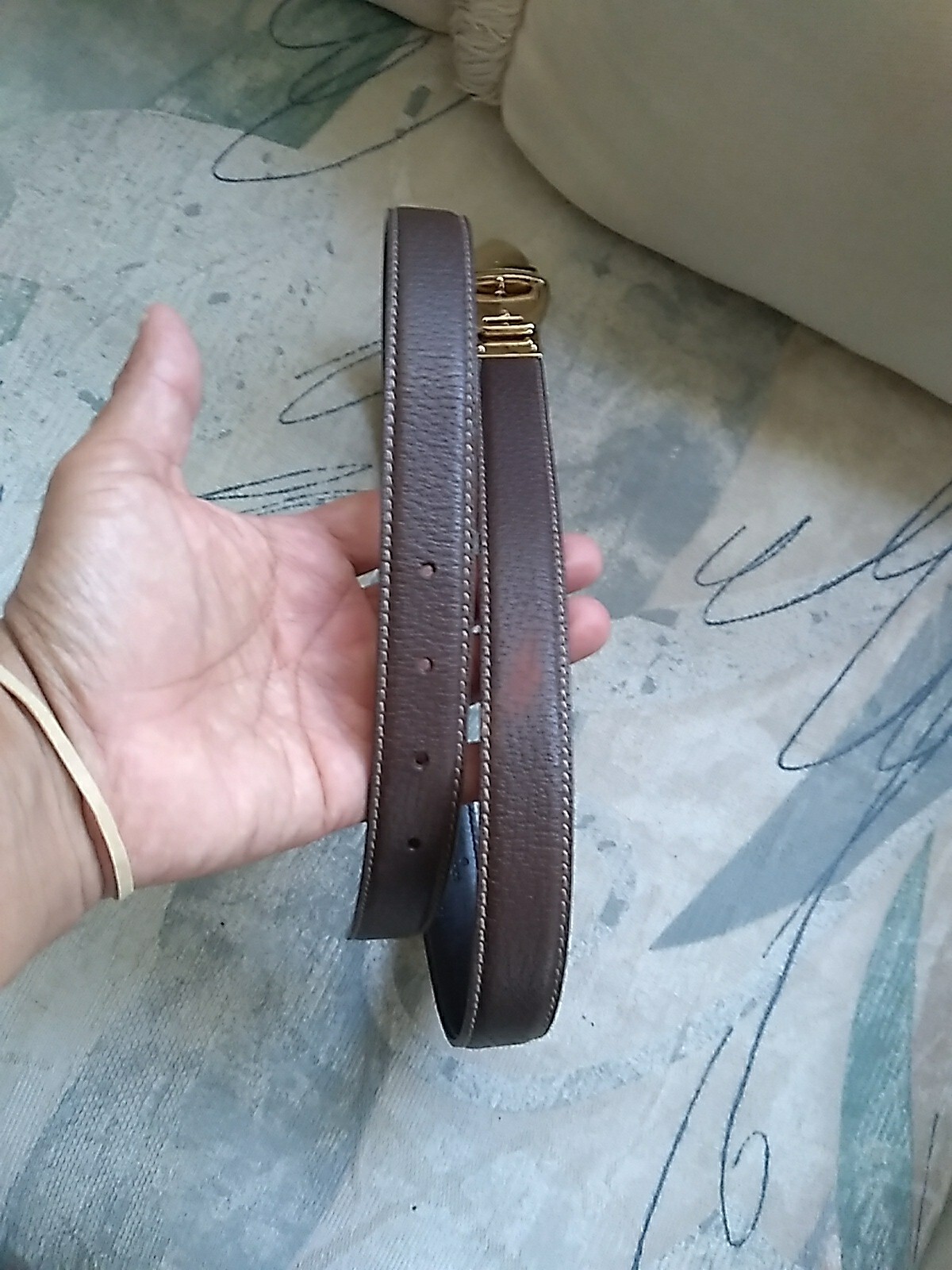 Authentic GUCCI 146440.489199.85.34 Patent Enamel Brown Leather Gold Buckle