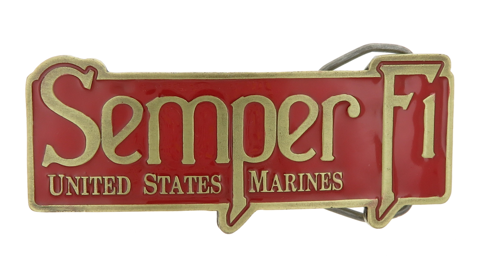 United States Marine Semper Fi USMC Red Enamel Bronze Metal Belt Buckle