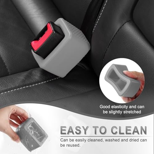 2PCS Seat Belt Buckle Holder, Universal Silicone Rear Seat Belt Booster & Gray