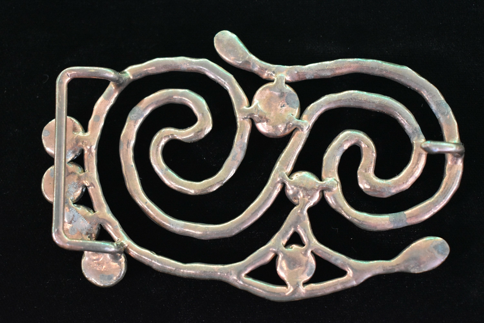 1970s Studio Artist Handmade Welded Copper Brass Vintage Belt Buckle