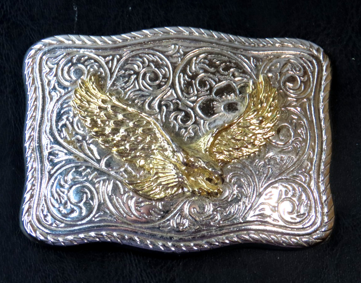 Gold-toned Bald Eagle On Silver-toned Plate Belt Buckle Made in USA Western