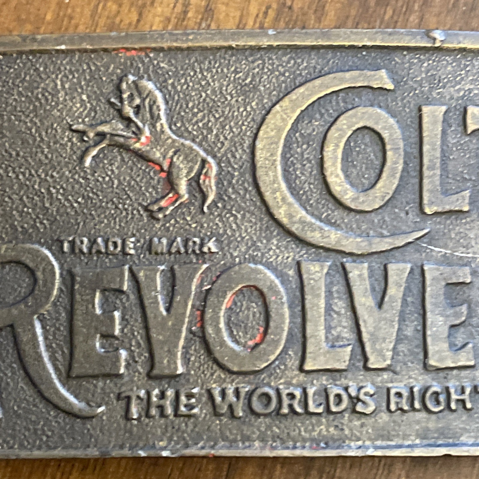 VINTAGE COLT REVOLVERS BRASS BELT BUCKLE ~ ANTIQUE FINISH
