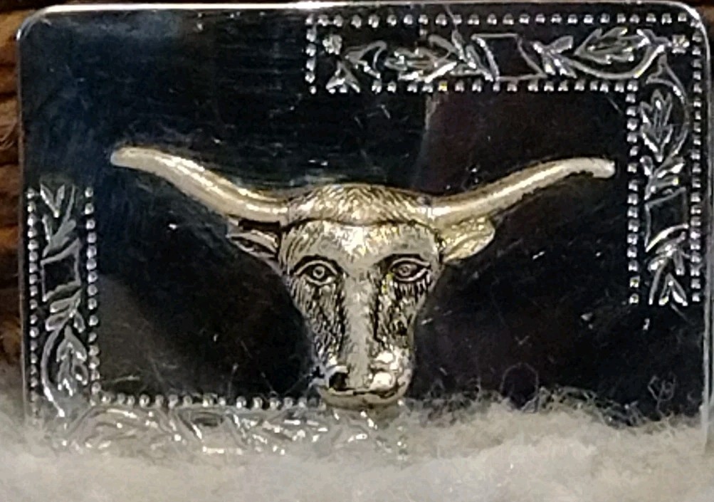 Vintage Longhorn Steer Shiny Silver Tone Western Belt Buckle Fits 1.5&Prime; Belt
